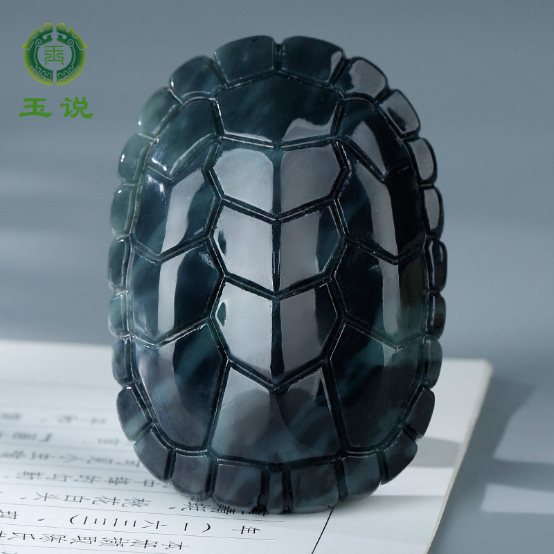 玉说和田玉龟甲手把件男款青花立体龟壳富甲一方玉石把玩件附证书