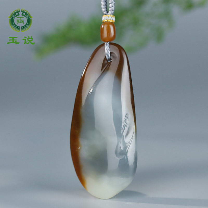 玉说和田玉随形吊坠男款玉坠糖白青花三色菩一叶菩提玉佩玉石挂件