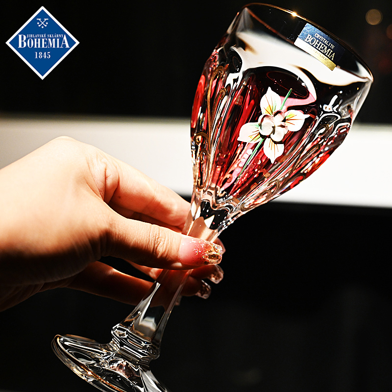 捷克进口水晶玻璃描金高脚杯