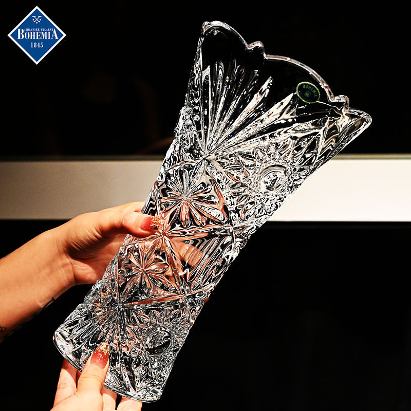 捷克进口水晶玻璃轻奢高级感台面插鲜花摆件透明水培养富贵竹花瓶