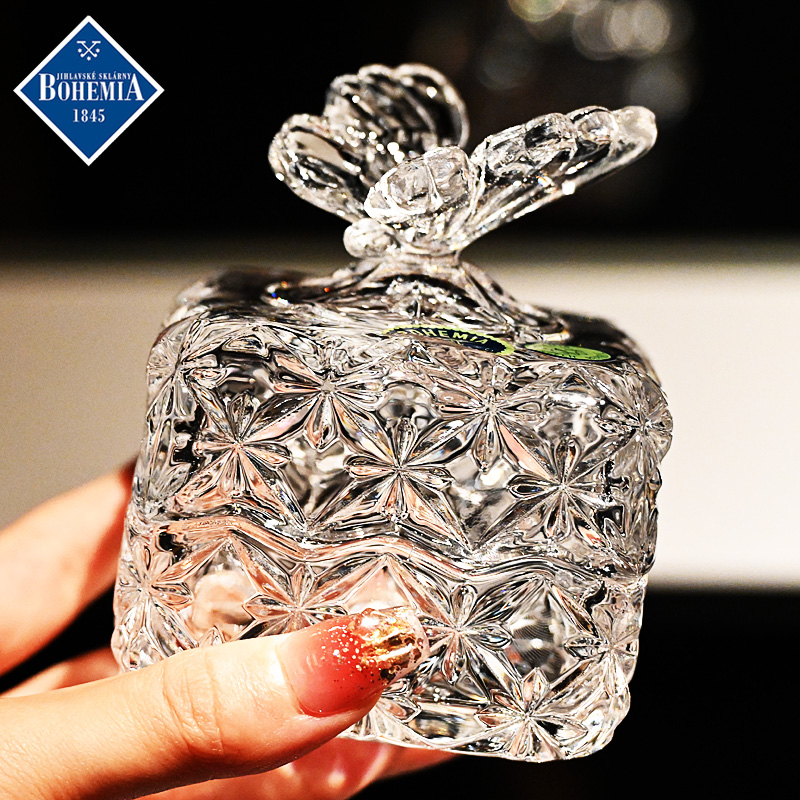 捷克进口水晶玻璃蝴蝶糖缸饰品盒