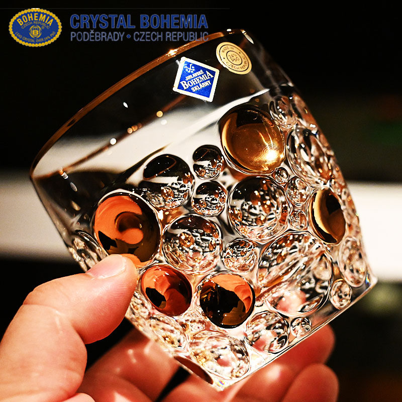 捷克进口描金水晶玻璃威士忌洋酒杯调鸡尾酒杯果汁饮料奶牛水杯子