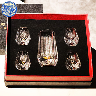 创意水晶玻璃金箔一两口杯烈酒杯酒盅家用分酒器白酒杯子礼盒套装