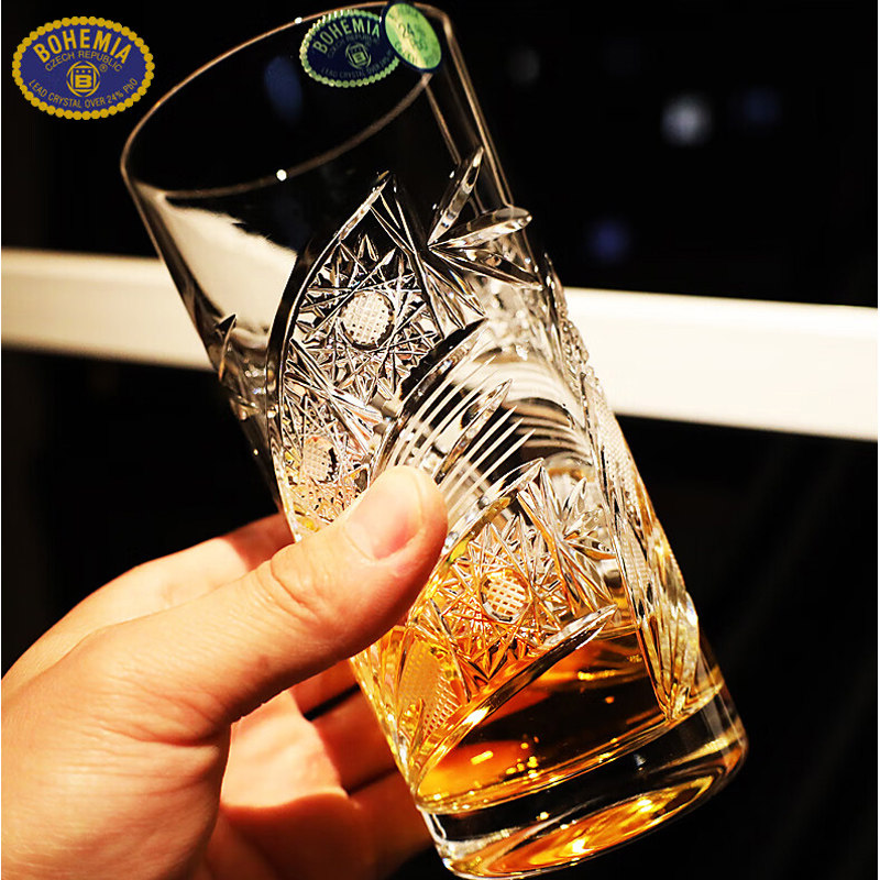 捷克进口BOHEMIA水晶玻璃手工刻花饮料杯洋酒杯果汁杯水杯牛奶杯