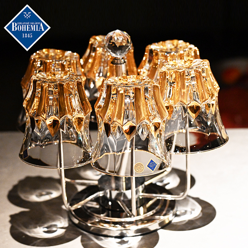 捷克进口水晶玻璃描金威士忌杯子