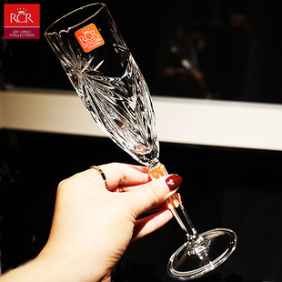 意大利进口RCR水晶玻璃欧式气泡香槟杯刻花鸡尾酒高脚酒吧甜酒杯