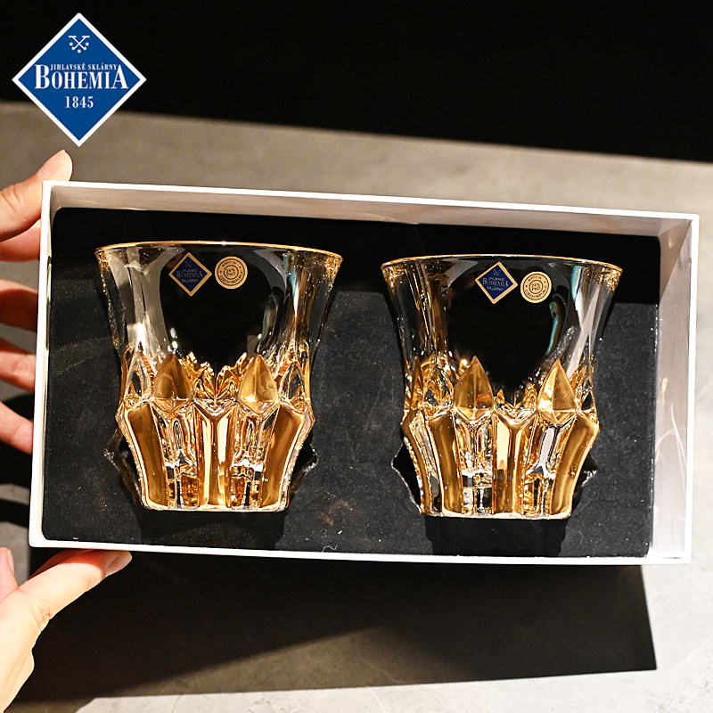 捷克进口水晶玻璃描金威士忌杯子