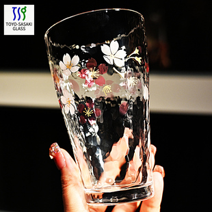 日本进口东洋佐佐木樱花杯水晶玻璃落樱锤目纹杯热饮果汁牛奶茶杯