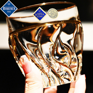 捷克进口水晶玻璃描金威士忌洋酒杯调鸡尾酒杯果汁饮料奶牛水杯子