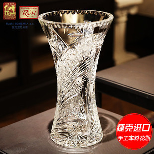 捷克进口BOHEMIA手工车刻欧式 饰插花水养花瓶 水晶玻璃客厅台面装