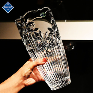 捷克原装进口水晶玻璃经典刻花欧式台面花瓶家居果盘摆件