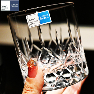 德国进口水晶玻璃雕花威士忌洋酒杯调鸡尾酒杯果汁饮料奶牛水杯子