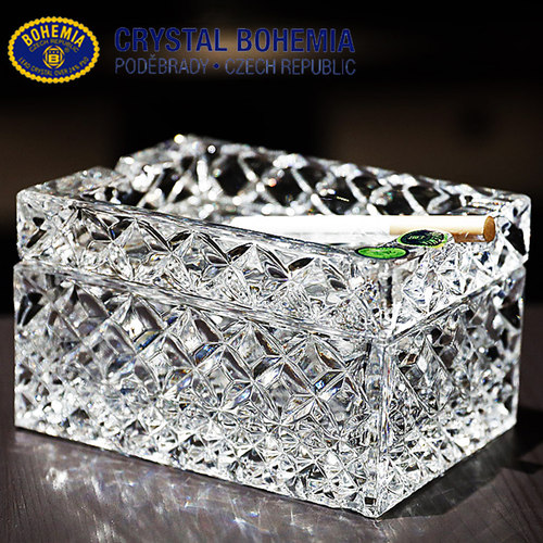 捷克BOHEMIA进口水晶玻璃双层带盖防飞灰北欧家用办公室烟灰缸盒