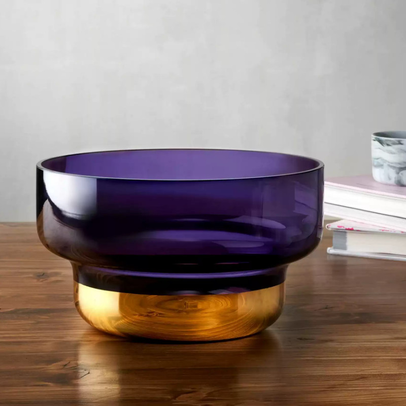 土耳其Nude 进口Contour 康图果盘水晶玻璃铜底沙拉大碗水果盘