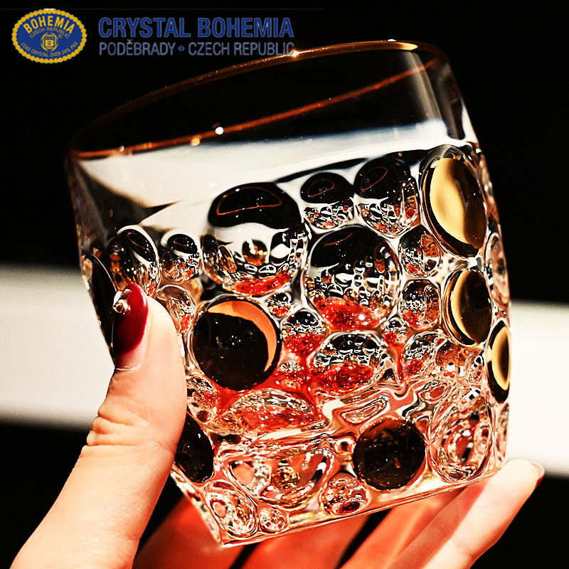 捷克进口描金水晶玻璃威士忌洋酒杯调鸡尾酒杯果汁饮料奶牛水杯子