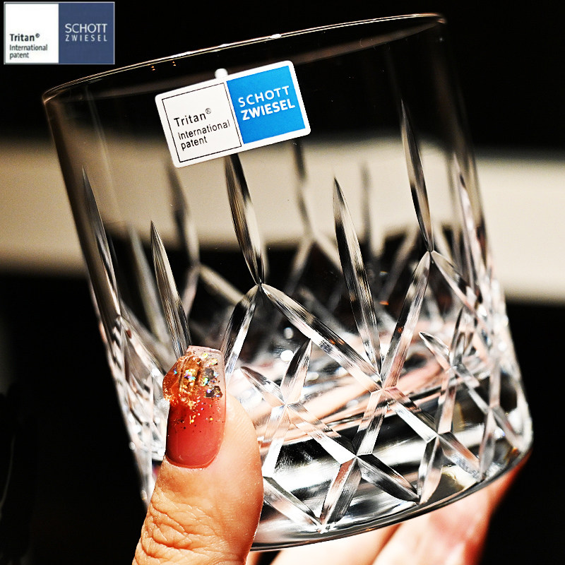 德国进口水晶玻璃雕花威士忌洋酒杯调鸡尾酒杯果汁饮料奶牛水杯子