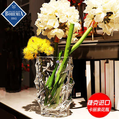 新品捷克进口BOHEMIA水晶玻璃花瓶 时尚简约插花茶几摆件透明花瓶