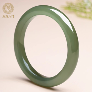 五花八门浅青和田玉手镯天然青海料高冰晴水女款玉镯子平安镯真品