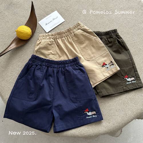 夏款2025新款儿童夏季绣花短裤男童刺绣宽松休闲宝宝小童五分裤潮