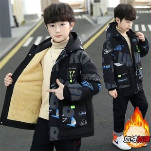 男童冬装棉衣外套加绒洋气新款中大童加厚棉服男孩帅气儿童中长款