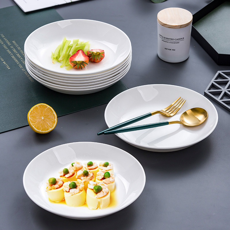 纯白骨瓷盘子餐盘菜盘家用8寸深口碟子陶瓷菜盘套装深盘白瓷餐具,餐饮具,盘,淘宝优惠券,粉丝福利购,淘宝优惠卷