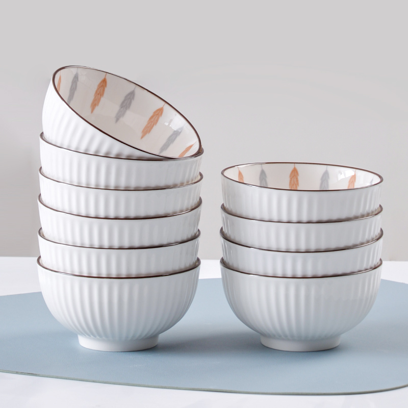 速发釉下彩碗家用2瓷25新饭吃款碗加厚陶0小碗10个简约可微波餐具