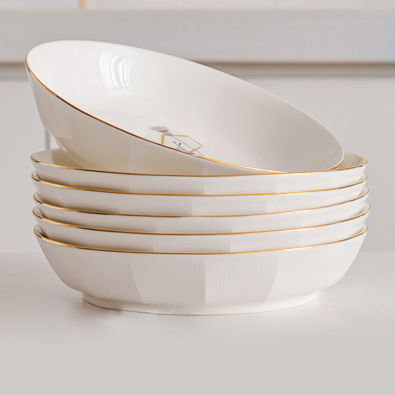 家用盘子菜盘新款好看金边陶瓷餐具大容量加厚装菜深盘过年盘子,餐饮具,盘,淘宝优惠券,粉丝福利购,淘宝优惠卷