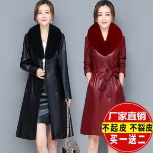 修身 加棉毛领皮大衣韩版 皮风衣 外套2026秋冬大码 真皮皮衣女中长款
