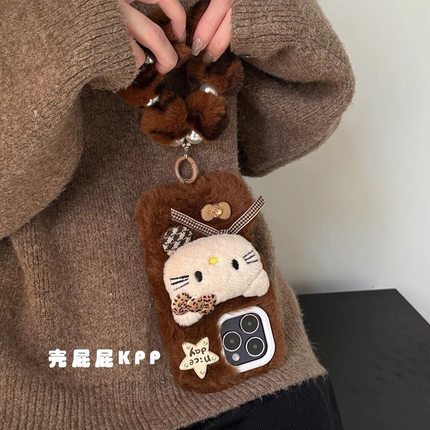 网红Civi5pro/3/4毛绒k90手机壳KT凯蒂猫Turbo3适用12s小米15/13Ultra/k80/K60/k70e红米Note15/14pro女12/11