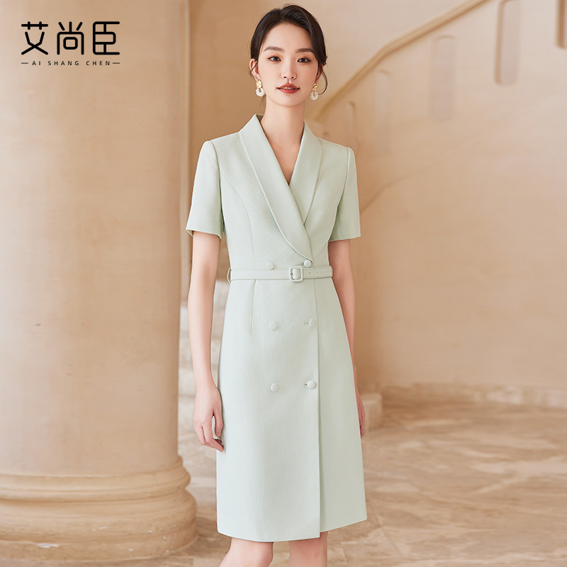 艾尚臣职业连衣裙工装夏季新款主持人气质女神范职场面试时尚穿搭