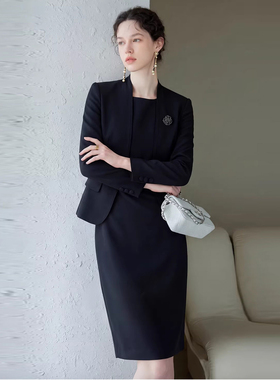艾尚臣黑色职业套装女2026春季新款职场穿搭时尚西装连衣裙两件套