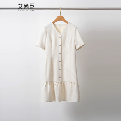 艾尚臣杏色连衣裙夏美容院工作服