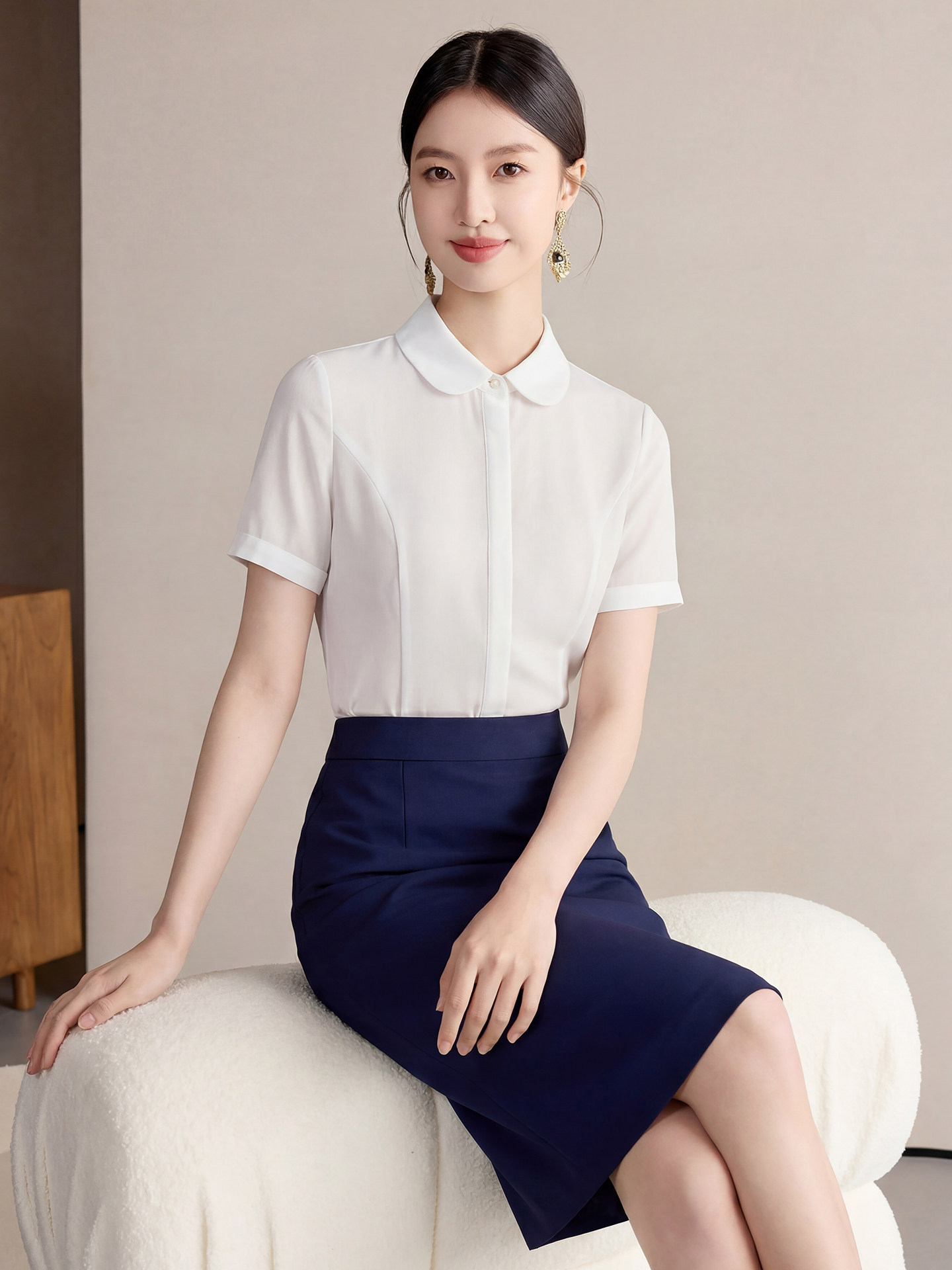 艾尚臣夏装OL时尚通勤工作服面试气质正装衬衫套装职业装女装套裙