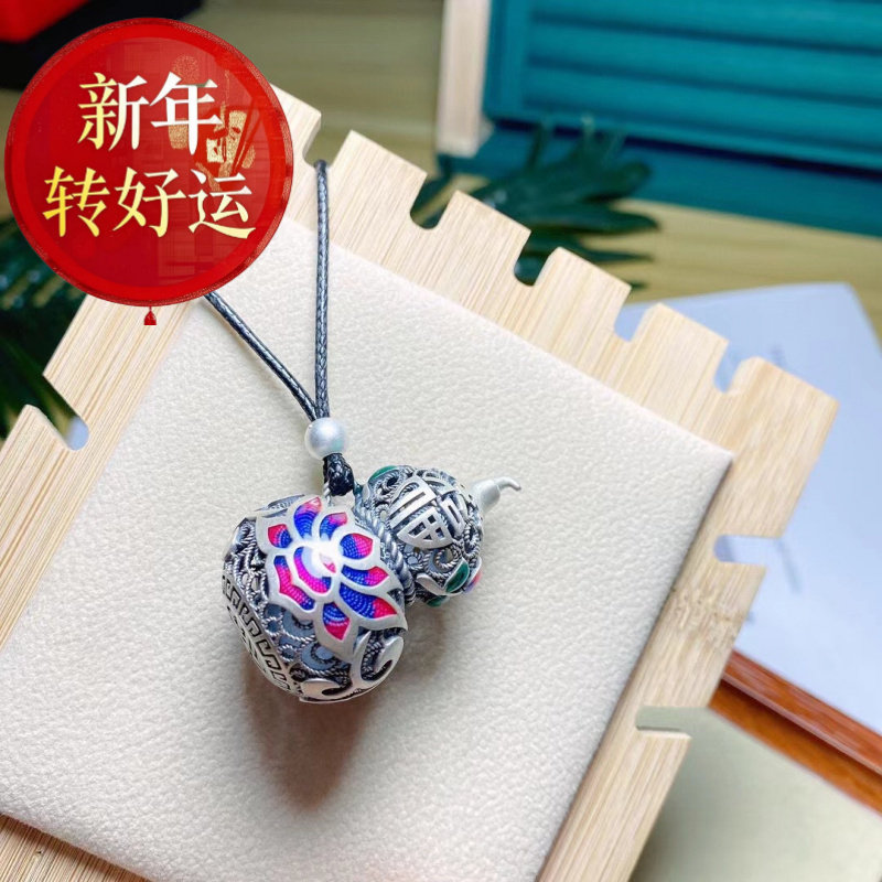 【好运】民族风烧蓝925纯银葫芦吊坠珐琅彩挂坠景泰蓝秋冬长款毛