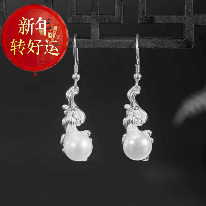 s925银古风设计汉服配饰浪花珍珠