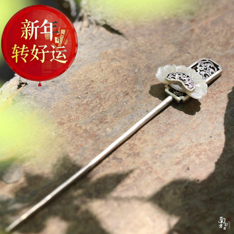 【新年转运】新款白金色饰品和田纯手工复古风国风步摇发簪送长辈