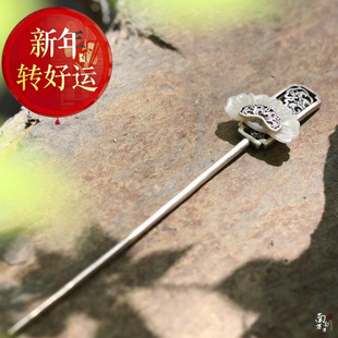 白金色饰品和田纯手工复古风国风步摇发簪送长辈 新款 新年转运