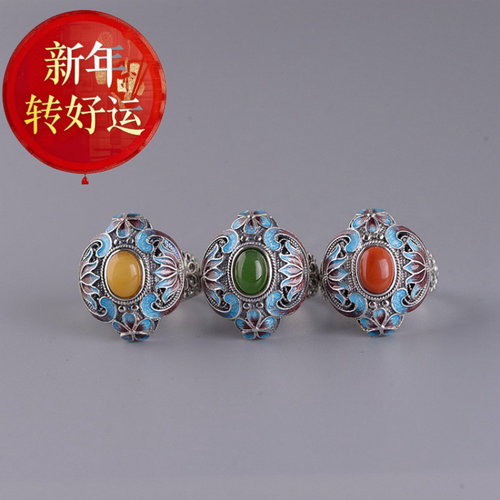 925银镀金圆形景泰掐丝烧蓝牡丹