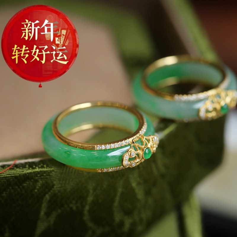 翡翠绿玉石指环高级感女戒s925银