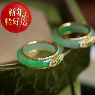 开口 翡翠绿玉石指环高级感女戒s925银绿玉髓戒指女款 新年转运