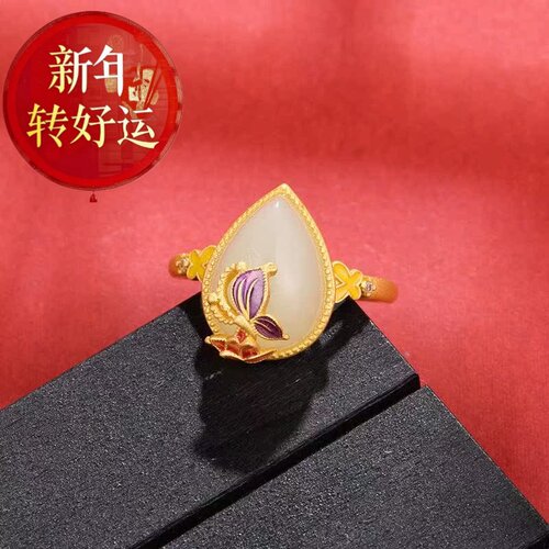 戒指925镶嵌复古和田玉设计开口