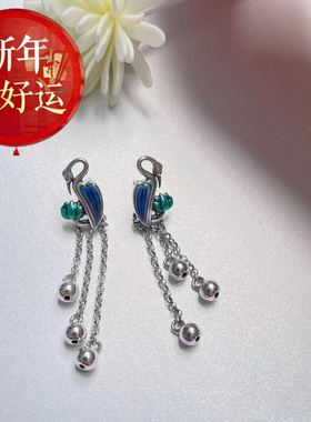925纯银珐琅仙鹤流苏长款时尚简