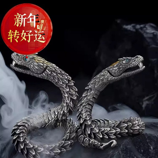 【好运】纯银手链男高级感原创手工设计感个性美杜莎响尾蛇嘻哈霸