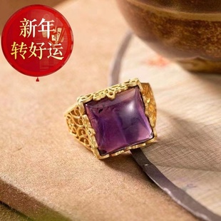 复古优雅开口玉石戒指指环戒原创925银和田石女士气 新年转运