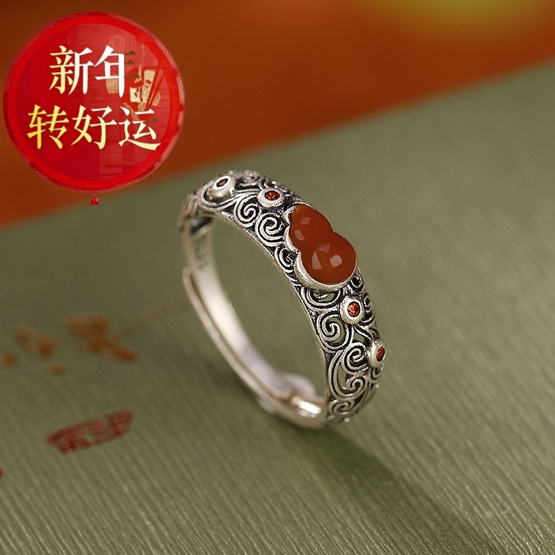 S925纯银南红碧玉福禄平安葫芦镂