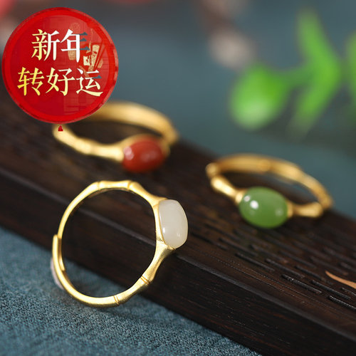 小米粒和田玉925纯银戒指饰品新