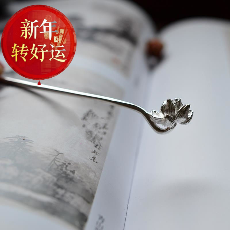 s925银古典简约莲花发簪镀银发钗