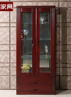 顺心家具客厅实木酒柜展示柜家用中式落地酒柜靠墙