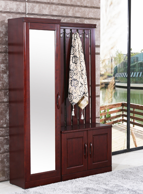 顺心进门门厅柜鞋柜衣帽柜现代中式实木鞋柜带衣架一体组合