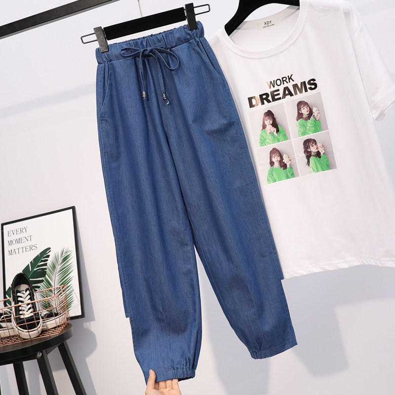 超胖大码女装230斤大码裤子胖mm夏装特大码松紧腰高腰七分哈伦裤2